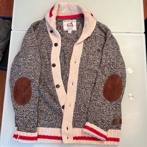 Roots Cabin Shawl cardigan. Grey oat mix colour. Size extra large.